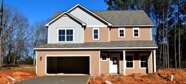 A house with an open garage